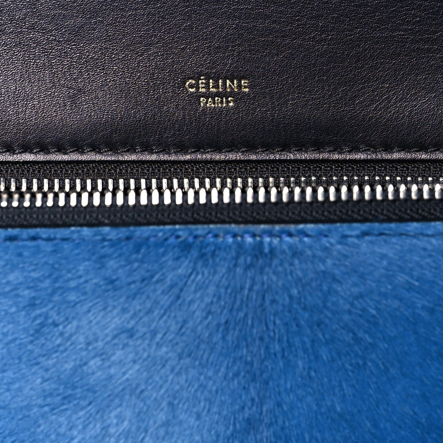 Pony Hair Medium Edge Shoulder Bag Ocean Blue