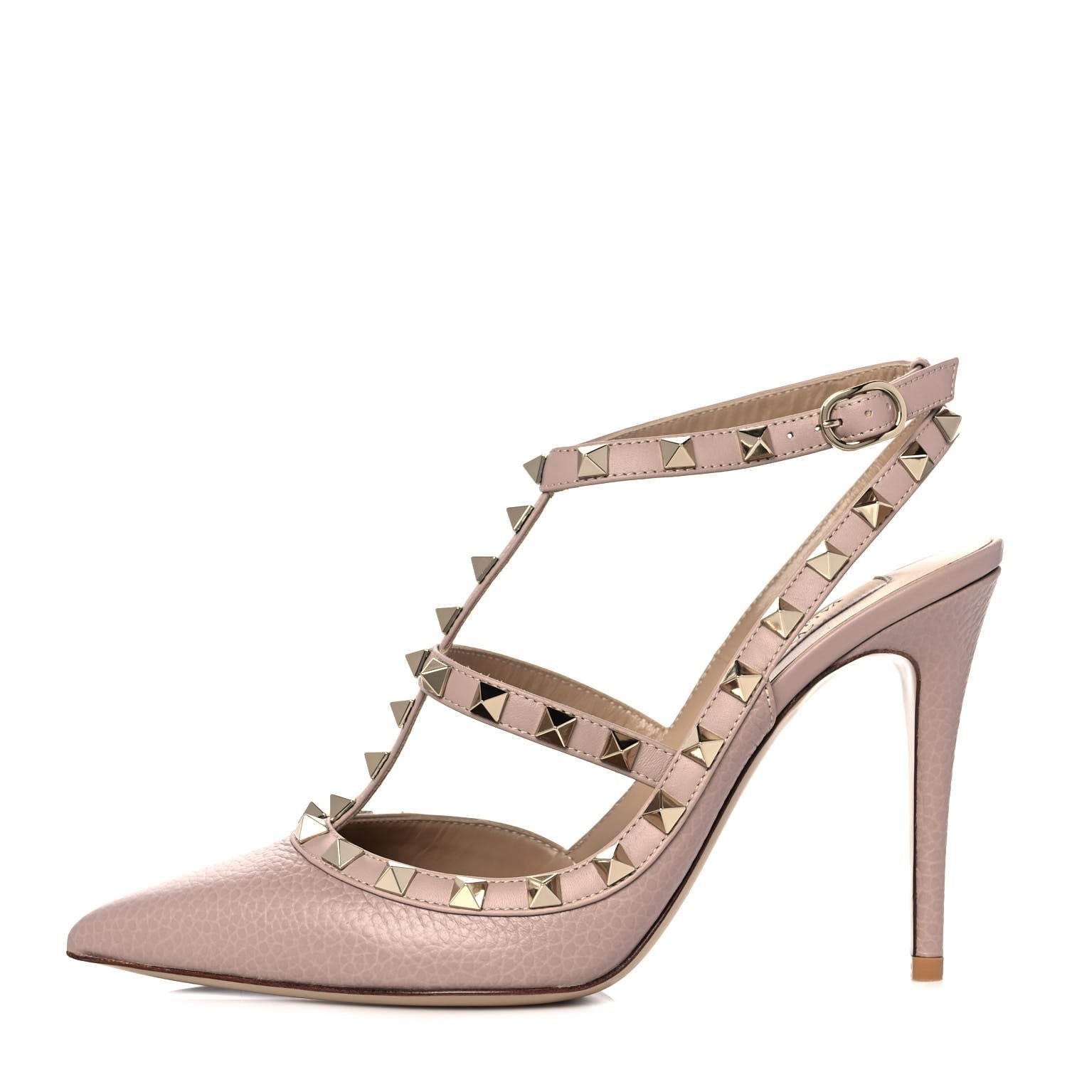 Valentino Garavani Pebbled Calfskin Rockstud Ankle Strap Pumps 38.5 Poudre 1 of 9