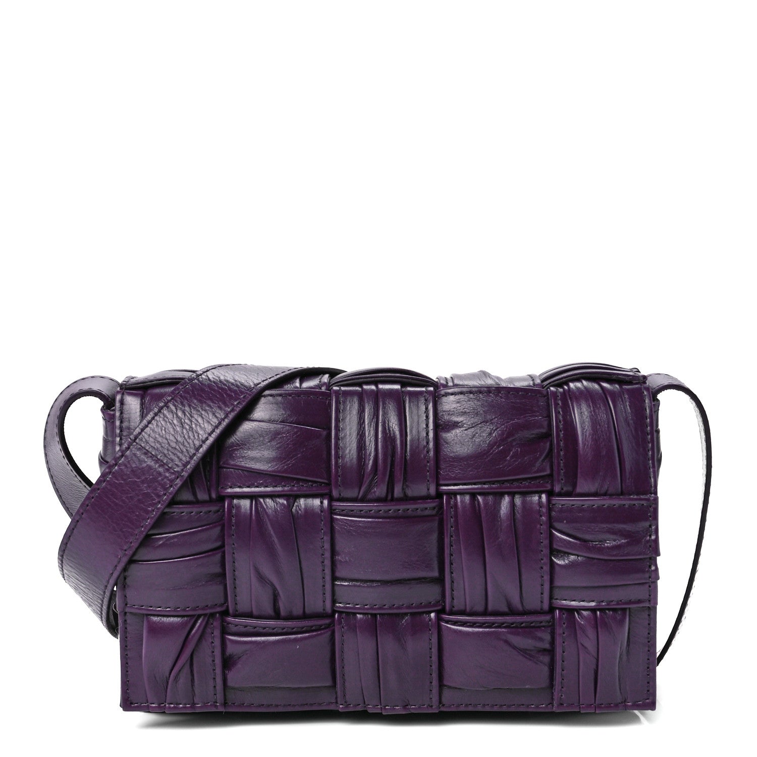 Bottega Veneta Calfskin Intreccio Plisse Cassette Crossbody Bag Dark Mystic 1 of 12