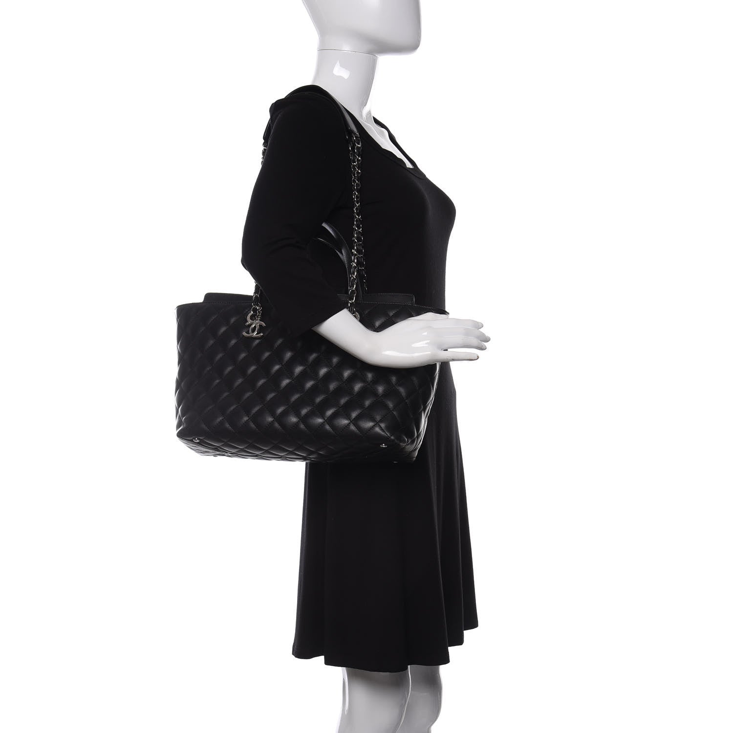 Chanel Calfskin Quilted Large Shopping Tote Black 2 of 14