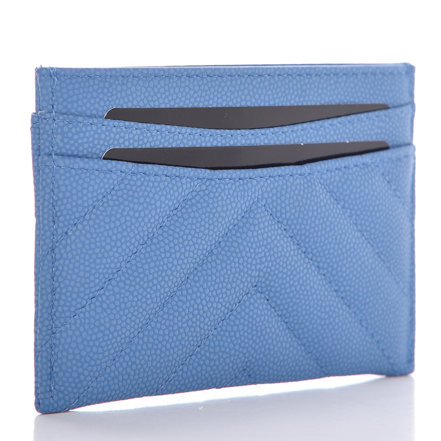 Caviar Chevron Quilted Card Holder Blue