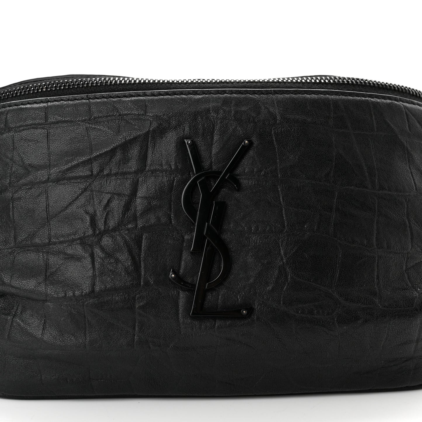 Calfskin Crocodile Embossed Monogram Belt Bag Black