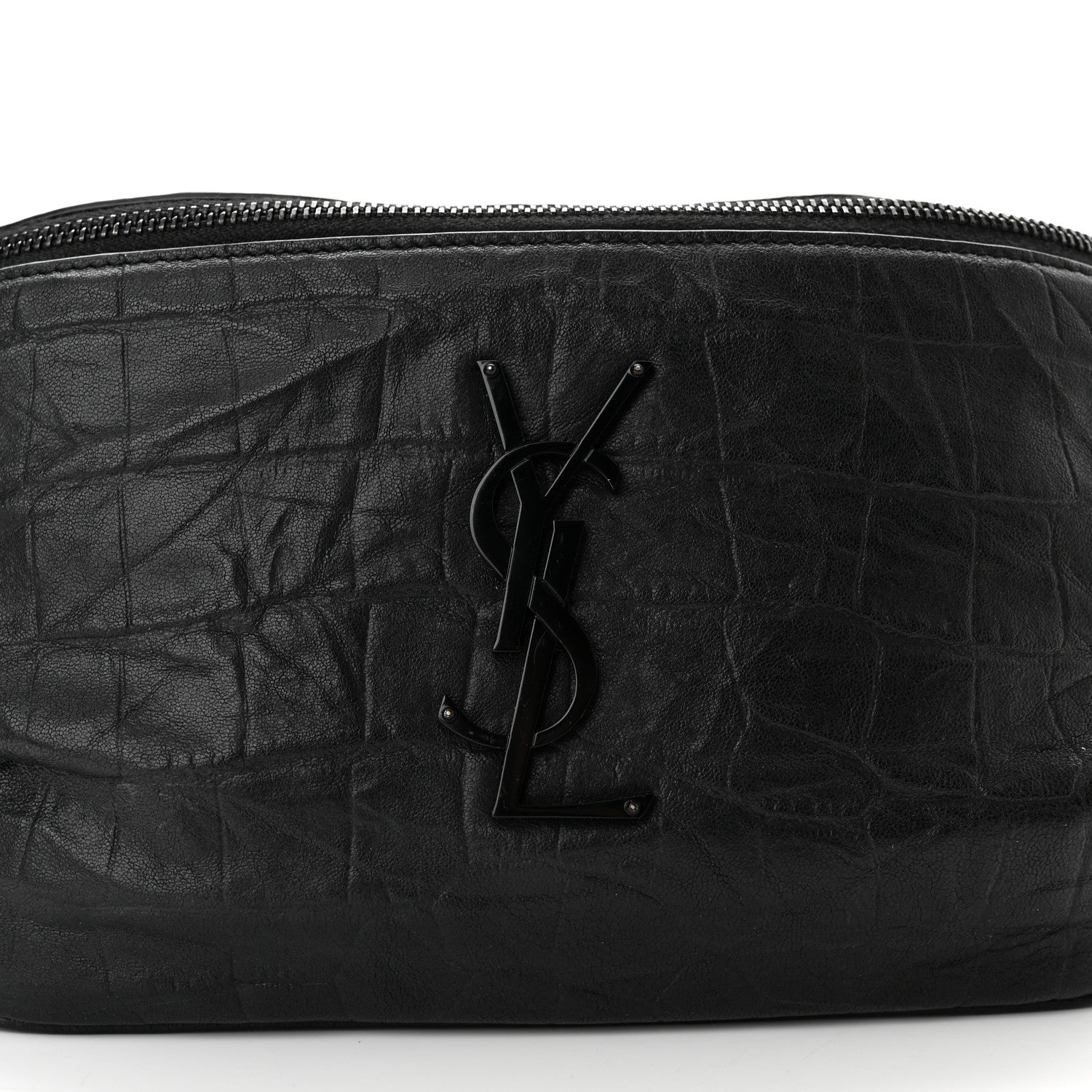 Saint Laurent Calfskin Crocodile Embossed Monogram Belt Bag Black 8 of 10