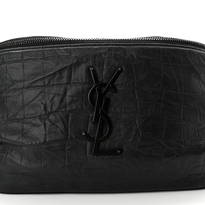 Saint Laurent Calfskin Crocodile Embossed Monogram Belt Bag Black 8 of 10