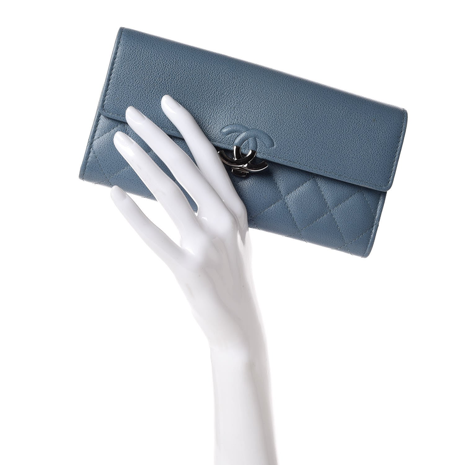 Chanel Grained Calfskin Quilted CC Box Flap Wallet Blue 2 of 11