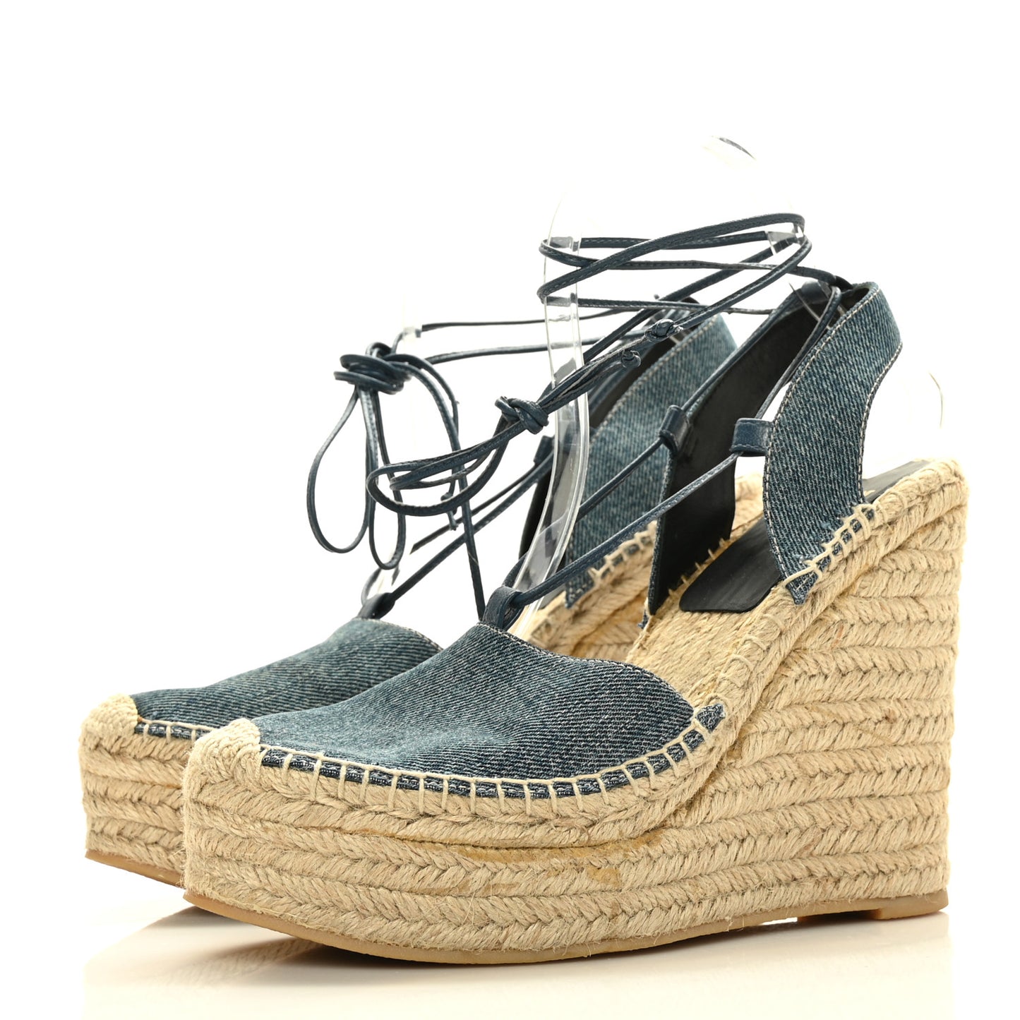 Denim Espadrille Lace-Up Wedges 39 Blue