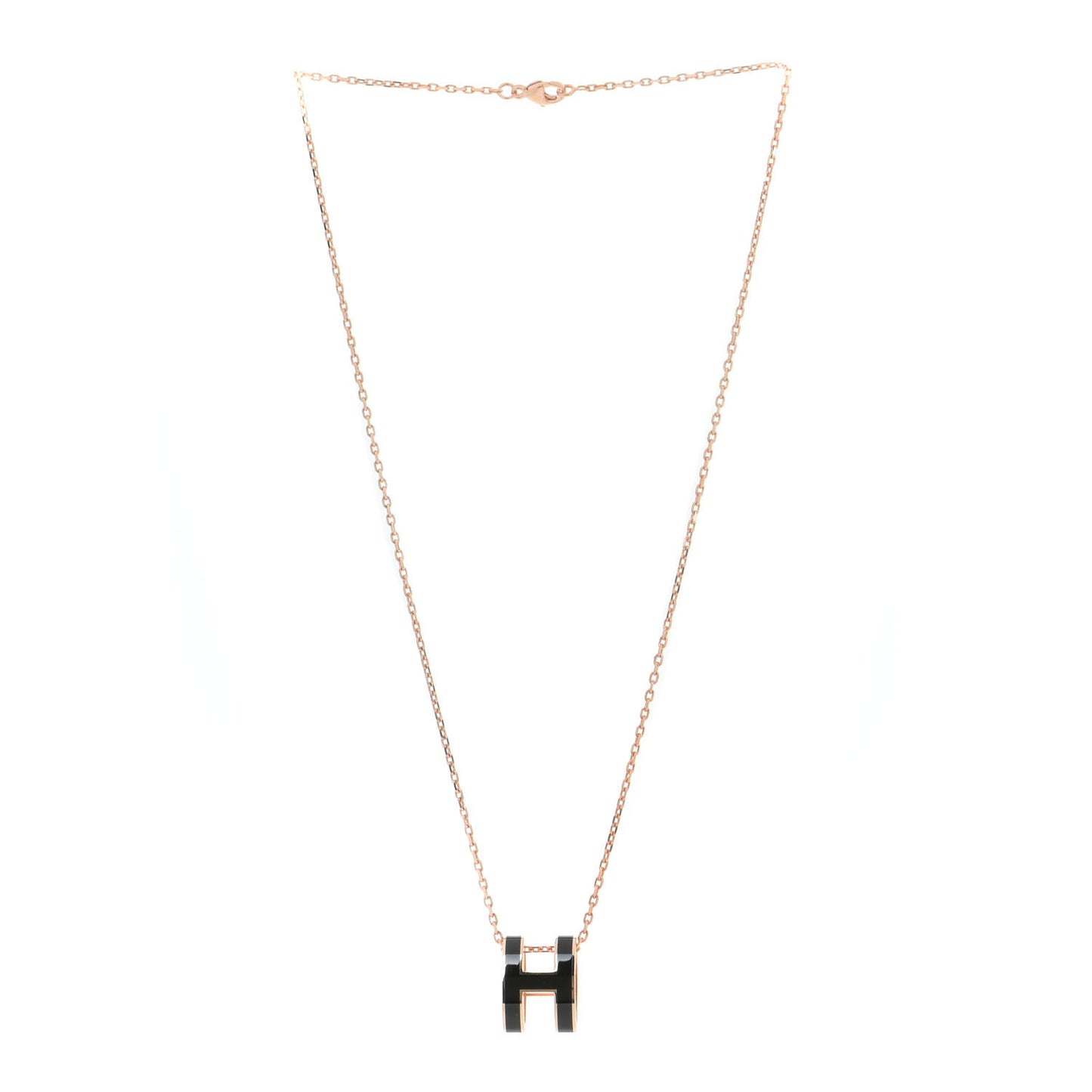 Lacquered Rose Gold Pop H Pendant Necklace Black
