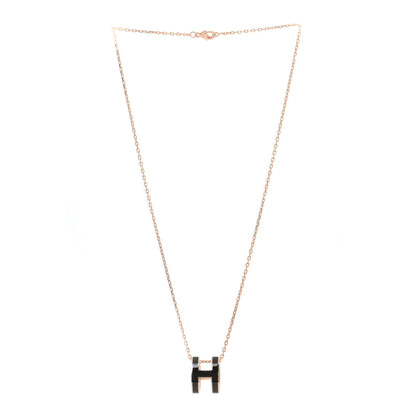 Hermes Lacquered Rose Gold Pop H Pendant Necklace Black 2 of 7