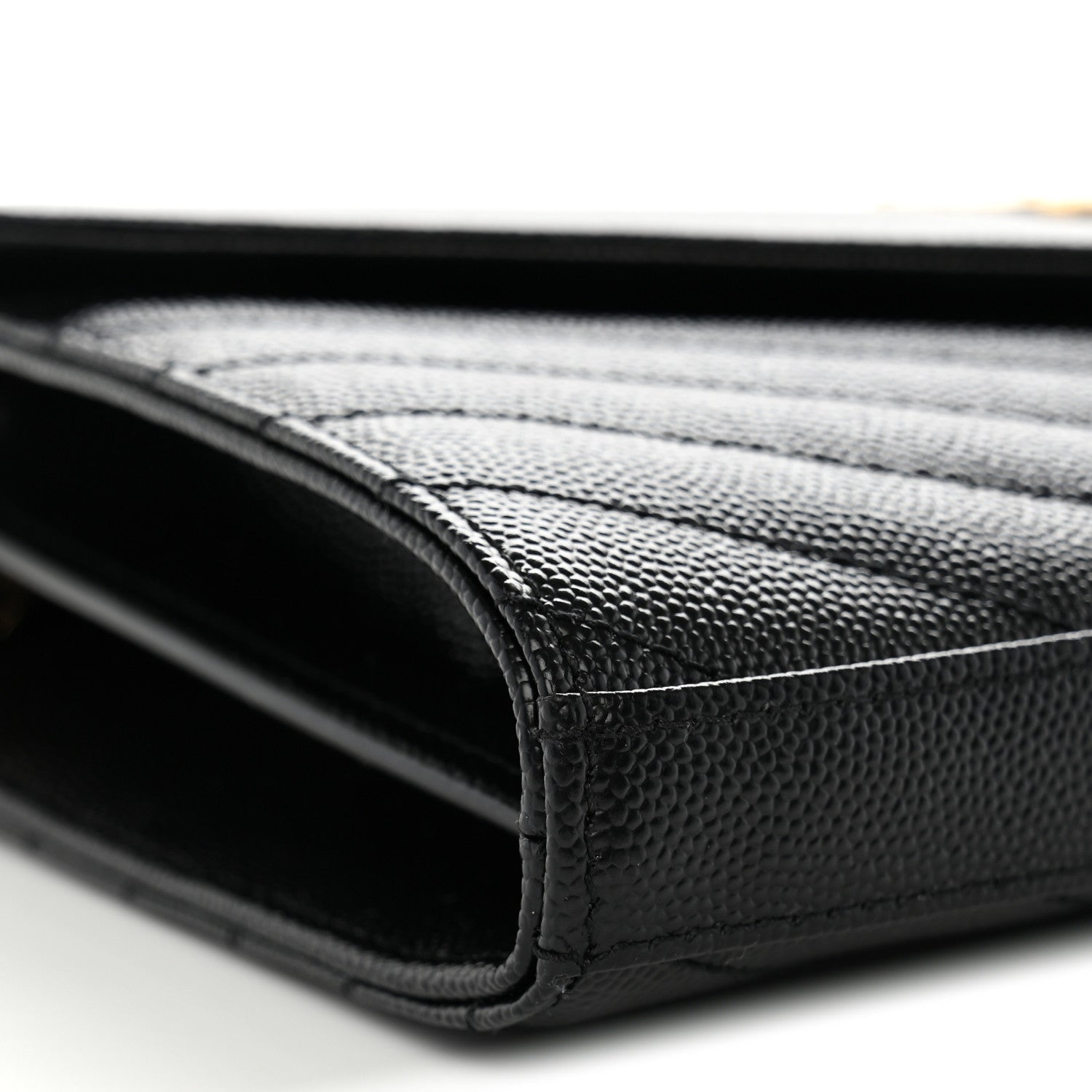 Saint Laurent Grain De Poudre Matelasse Chevron Monogram Chain Wallet Black 9 of 11