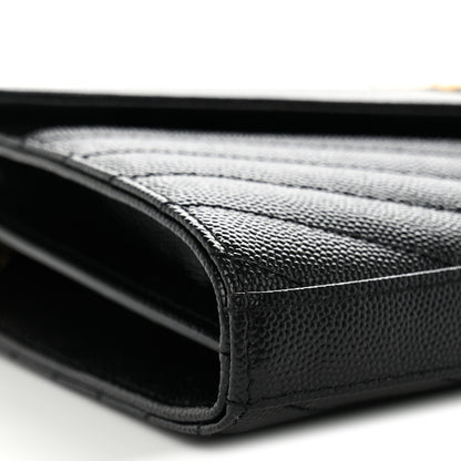 Saint Laurent Grain De Poudre Matelasse Chevron Monogram Chain Wallet Black 9 of 11