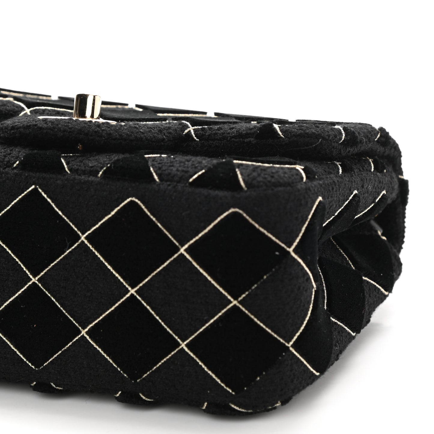 Velvet Tweed Quilted Mini Square Flap Black