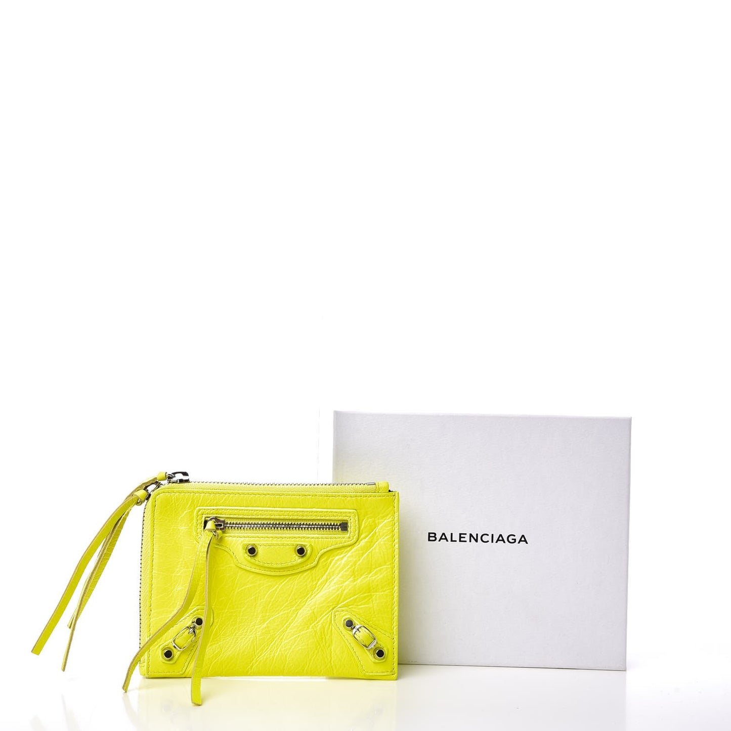 Agneau Arena Classic Hardware Mini Pouch Jaune Fluo