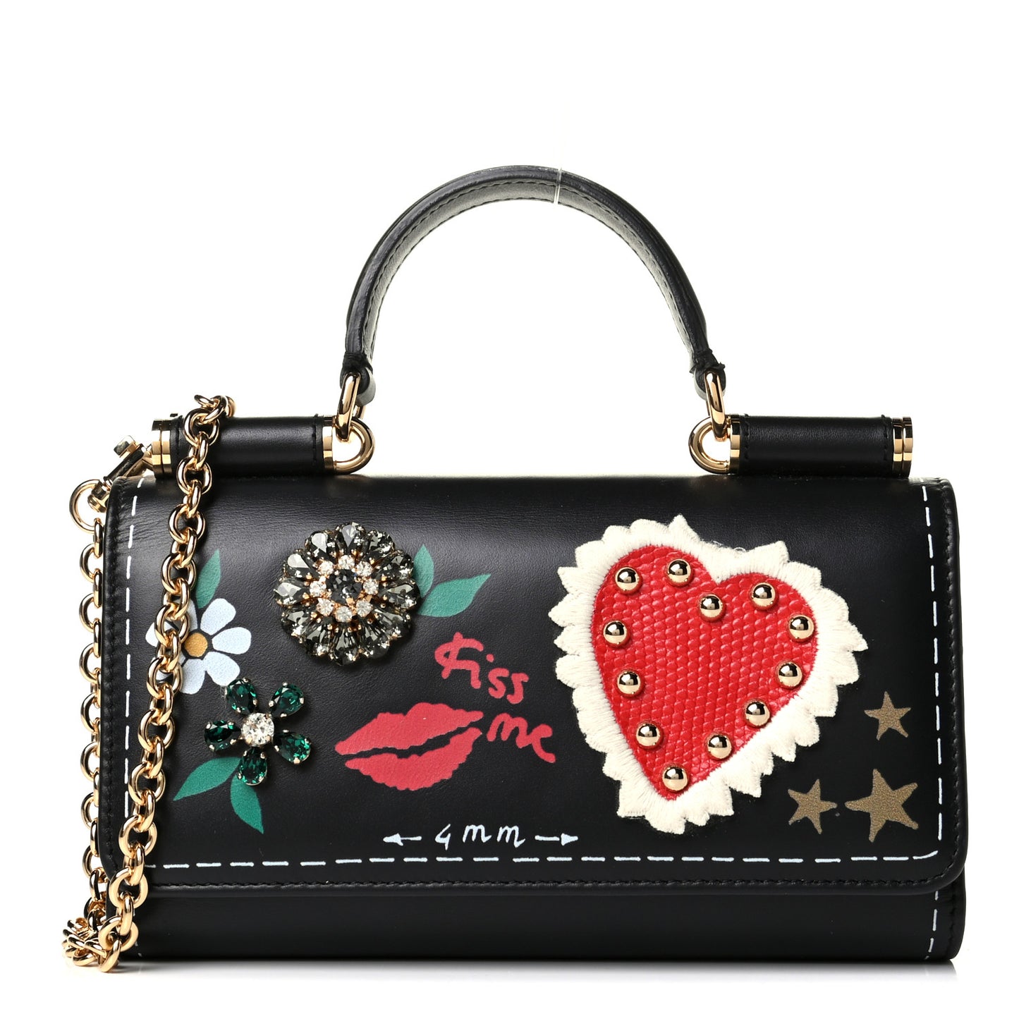 Calfskin Crystal Embellished Mini Von Bag Black