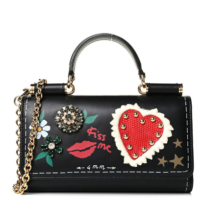 Dolce & Gabbana Calfskin Crystal Embellished Mini Von Bag Black 1 of 7