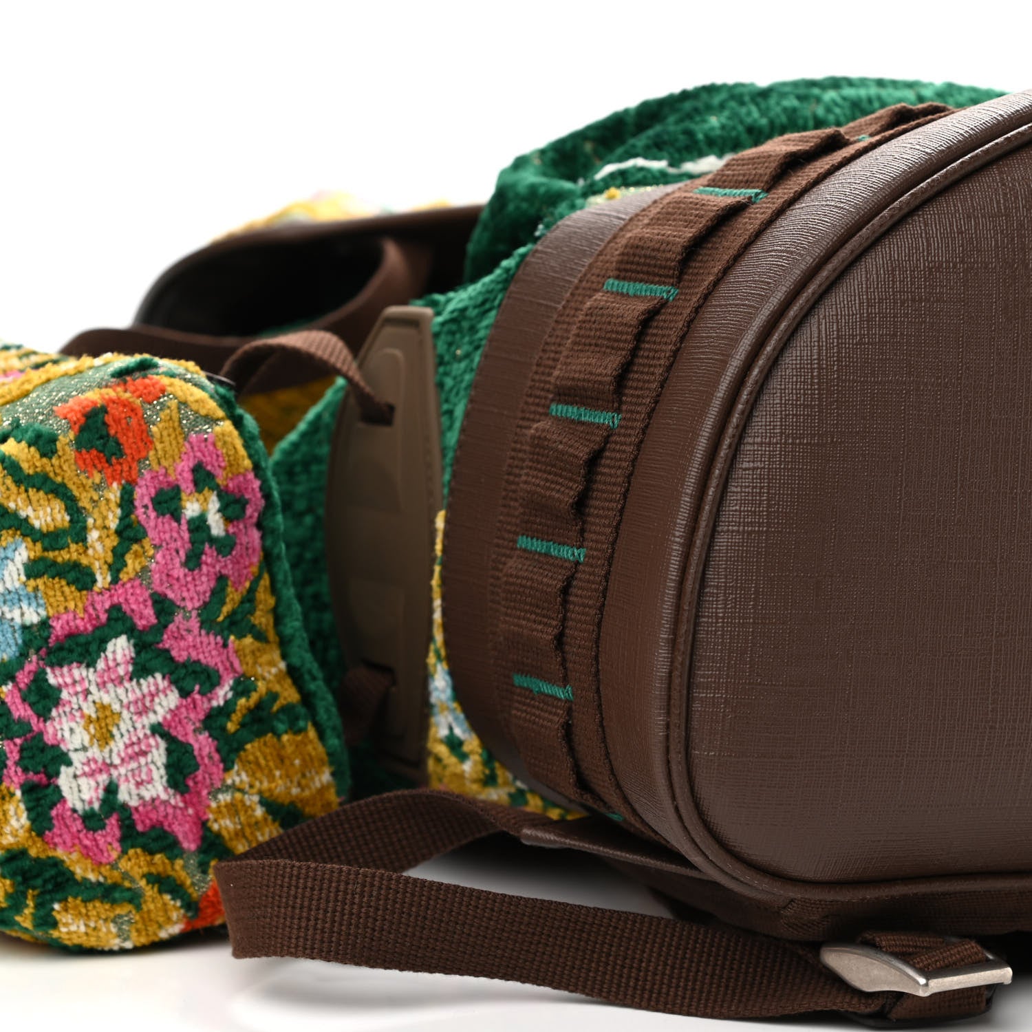 Gucci Velvet Jacquard Tapestry Script Logo Large Double Pocket Backpack Green Multicolor 11 of 12