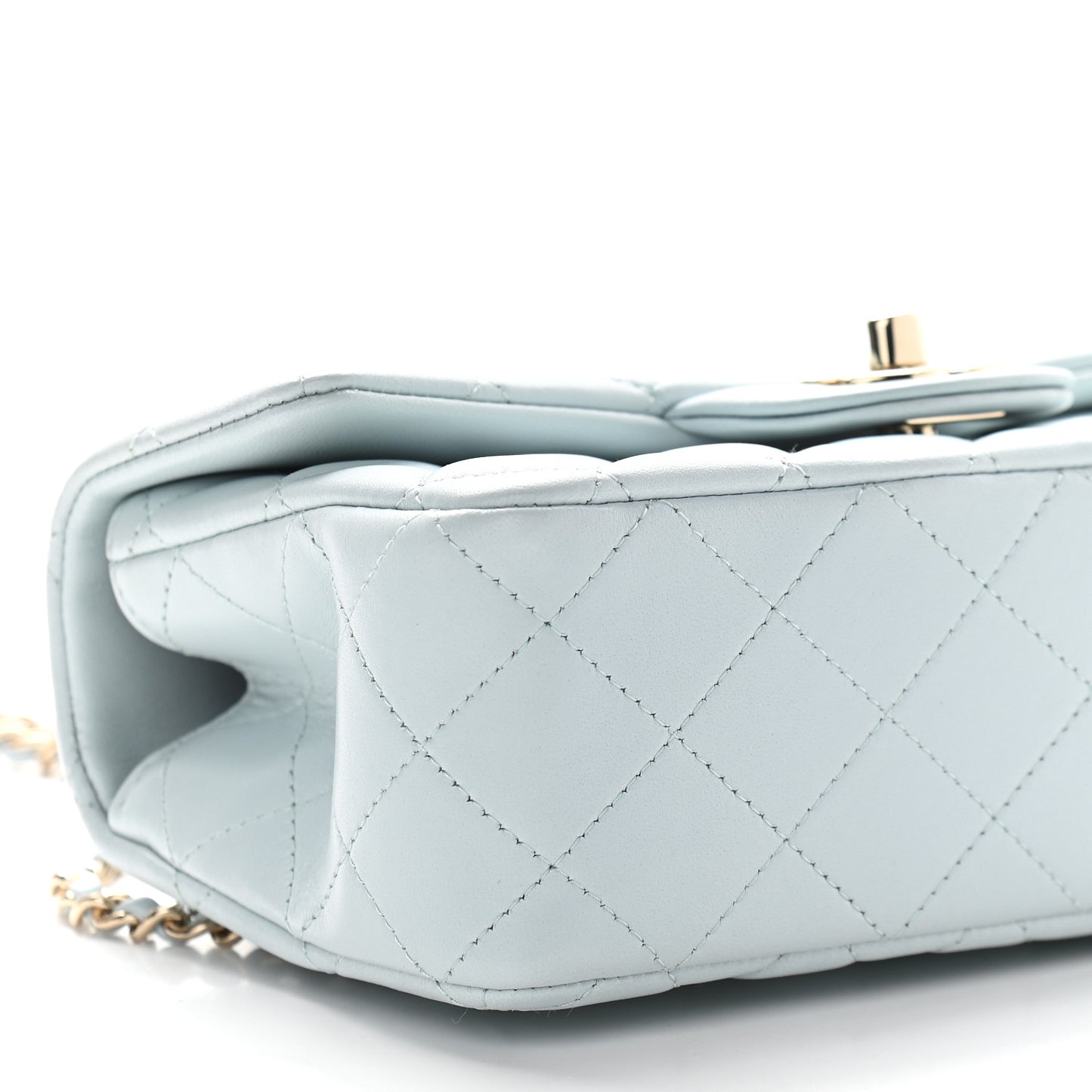Lambskin Quilted Mini Top Handle Rectangular Flap Light Blue
