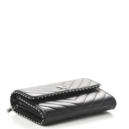 Chanel Lambskin Chevron Quilted Studded Clutch With Chain WOC Black 4 of 11