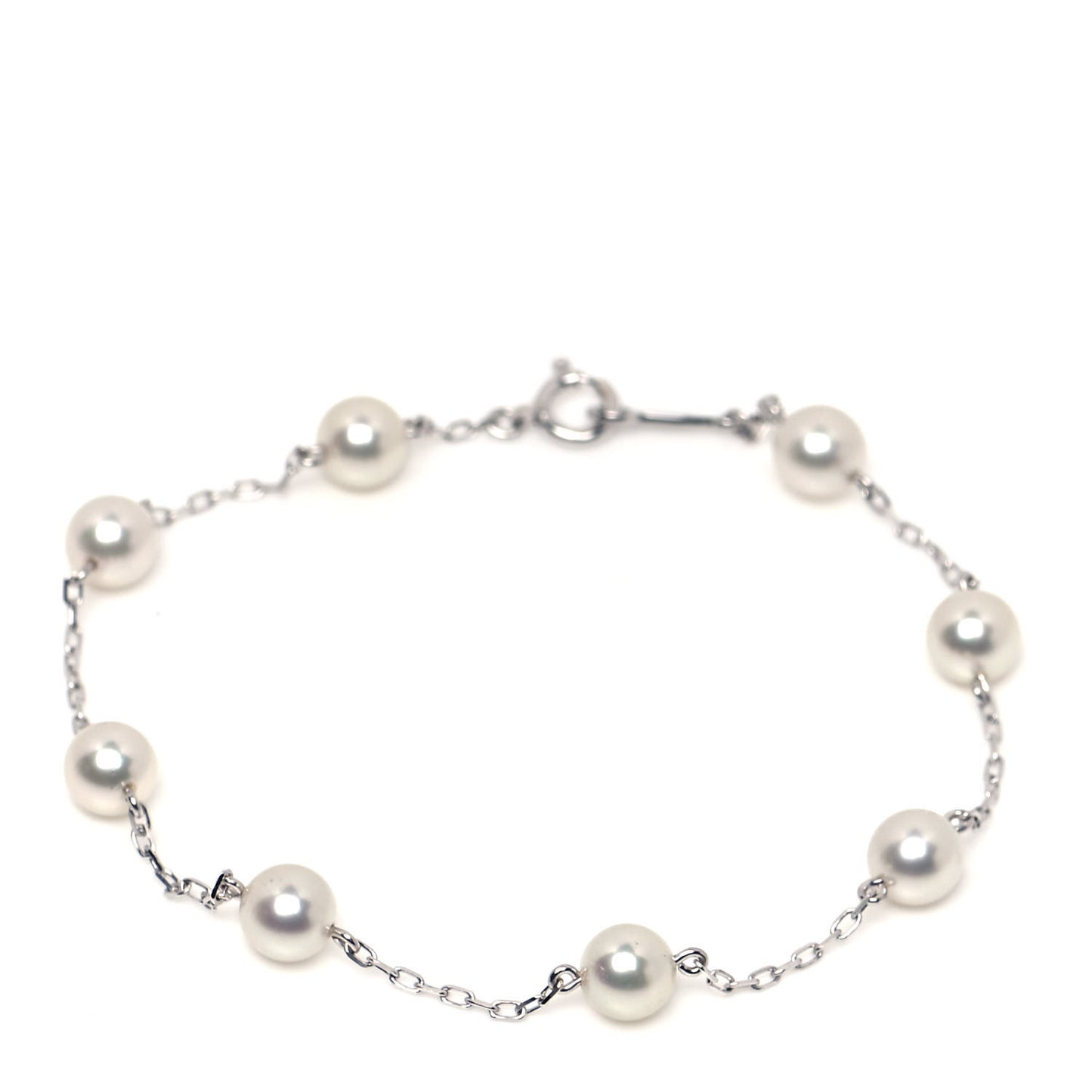 18K White Gold 5mm Akoya Pearl Station Bracelet