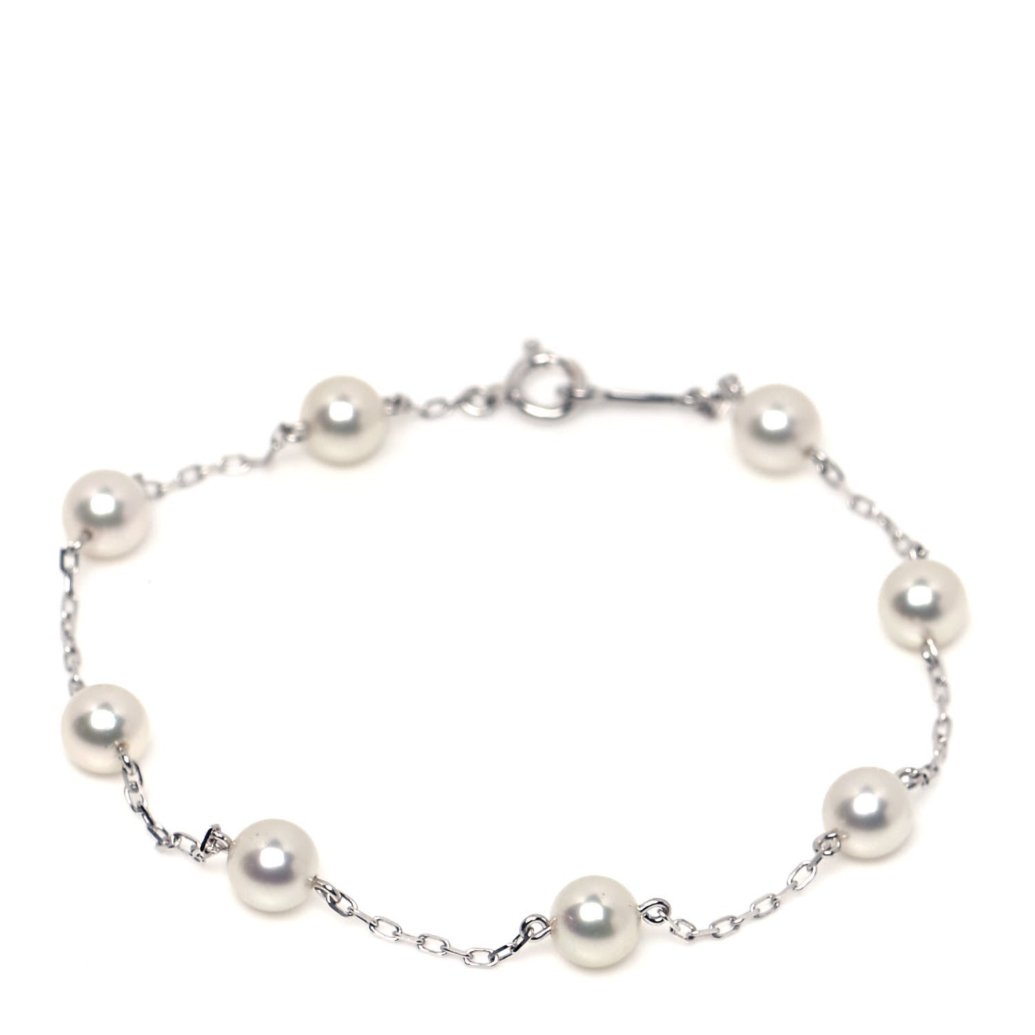 Mikimoto 18K White Gold 5mm Akoya Pearl Station Bracelet 1 of 4