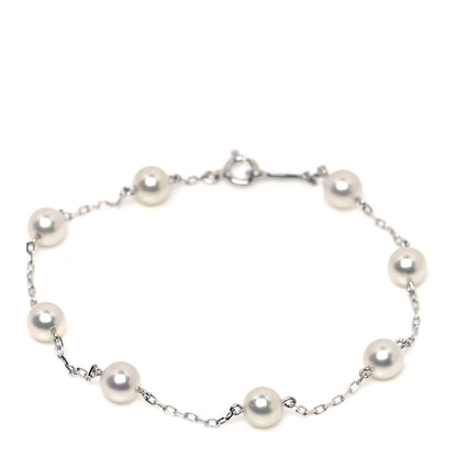Mikimoto 18K White Gold 5mm Akoya Pearl Station Bracelet 1 of 4