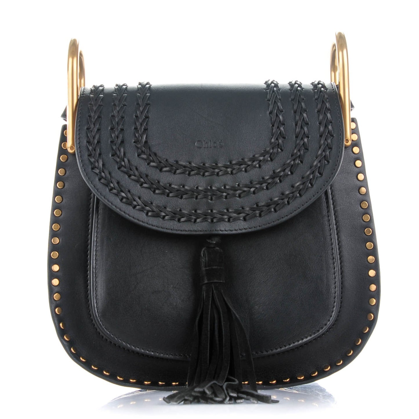Calfskin Braided Small Hudson Shoulder Bag Black
