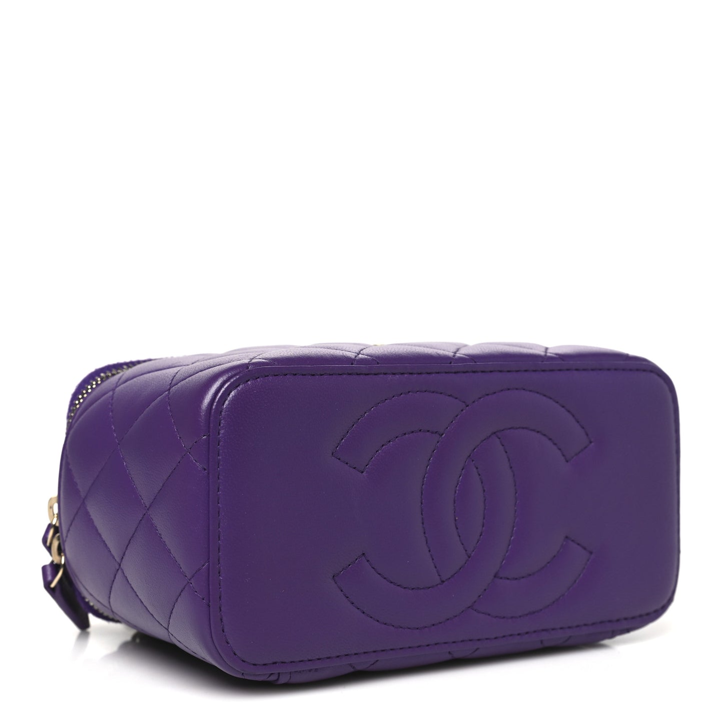 Lambskin Quilted Small Top Handle Vanity Case With Chain Purple