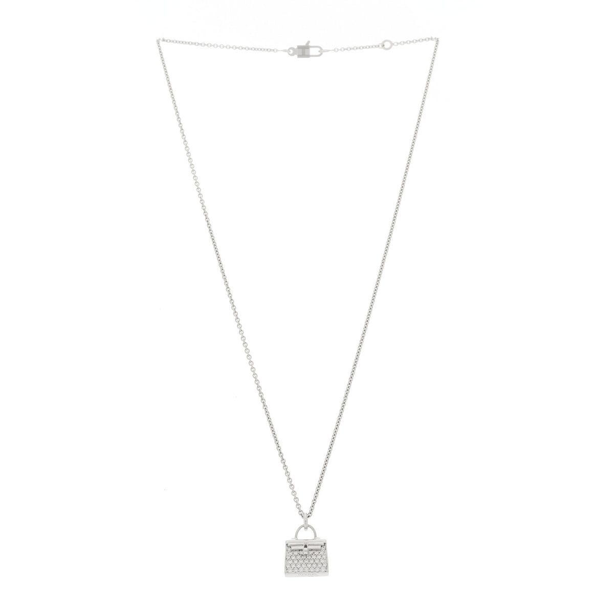 Hermes 18K White Gold Diamond Kelly Amulette Pendant Necklace 3 of 6