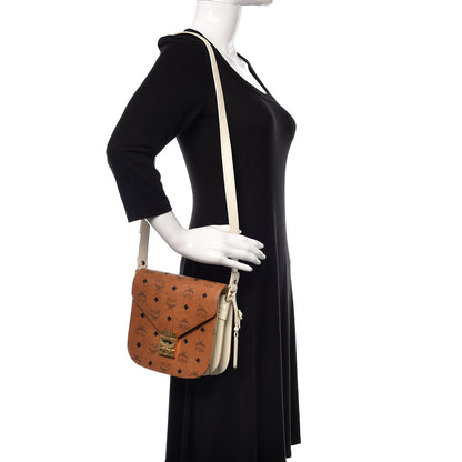 MCM Visetos Calfskin Small Patricia Crossbody Bag Cognac White 2 of 14