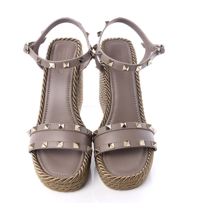 Valentino Garavani Silk Calfskin Rockstud Torchon Espadrille Wedge Sandals 38 Clay 8 of 10