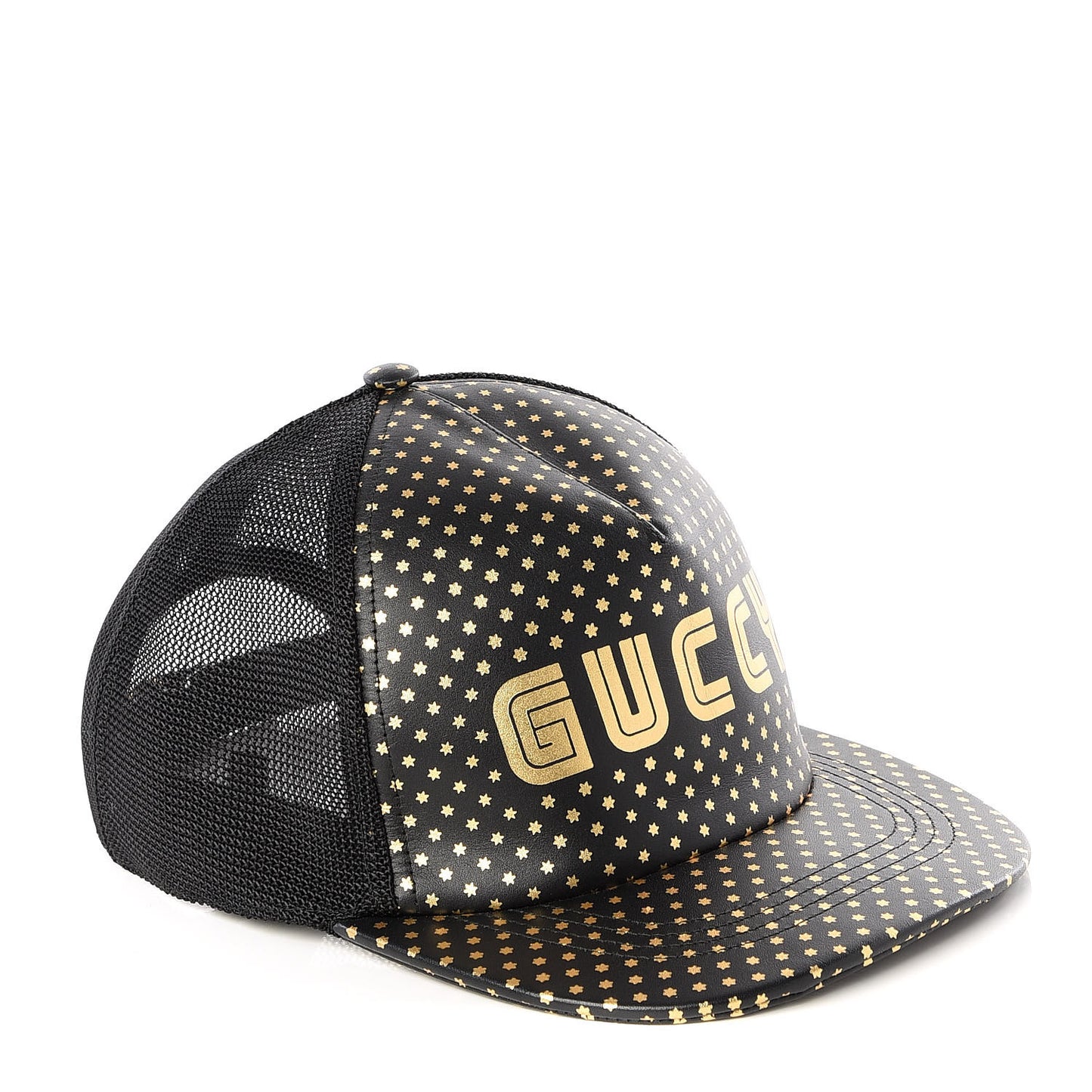 X SEGA Calfskin GUCCY Stars Baseball Hat M Black Gold