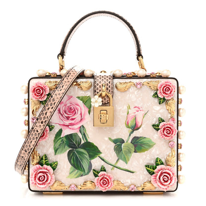 Dolce & Gabbana PVC Snakeskin Effect Pearl Crystal Tropical Rose Lily Box Bag Pink 1 of 13
