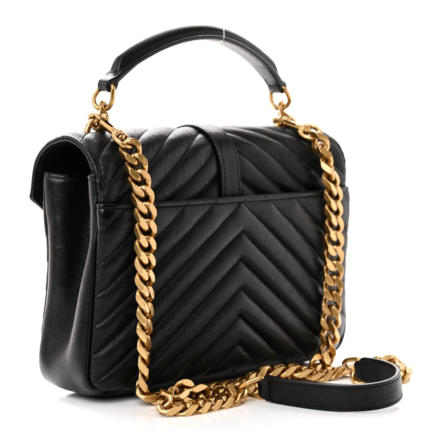 Saint Laurent Sheepskin Matelasse Chevron Monogram Medium College Bag Black 3 of 10