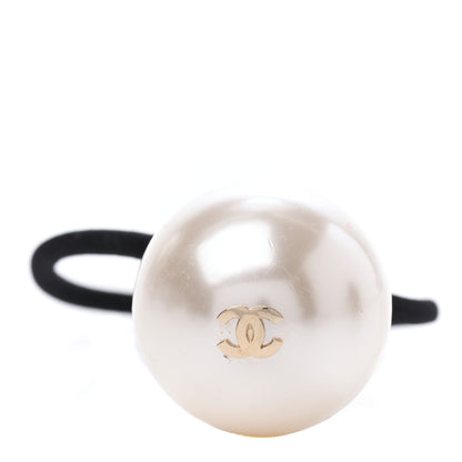 Chanel Pearl CC Hair Tie Black White 1 of 4