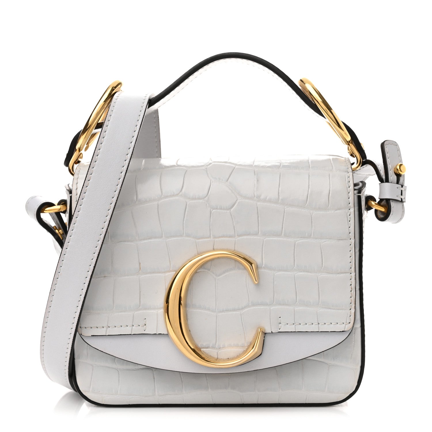 Chloe Crocodile Embossed Calfskin Mini C Double Carry Stormy Grey 1 of 9