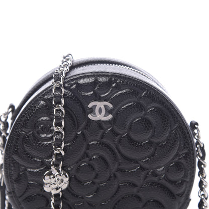 Chanel Caviar Camellia Embossed Round Clutch With Chain Black 11 of 12