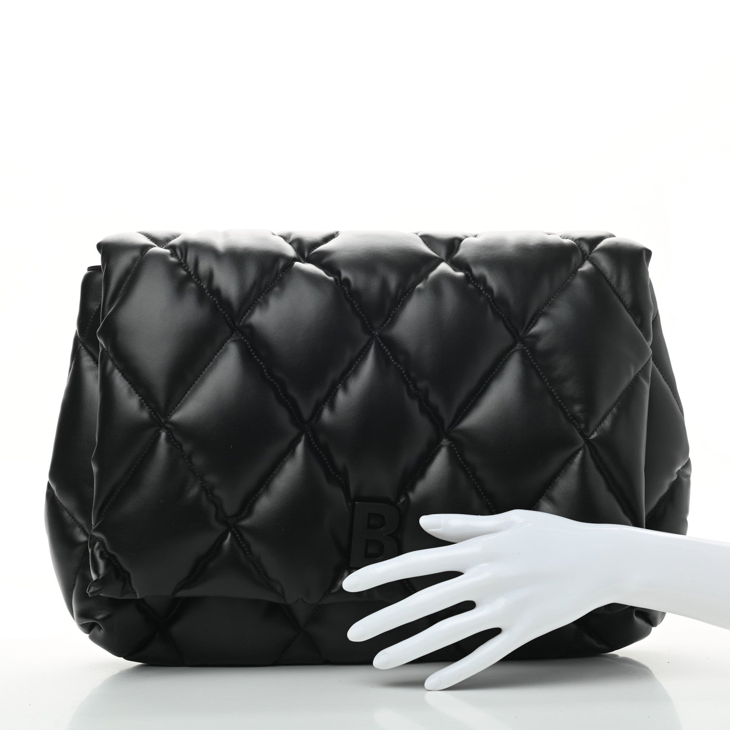 Balenciaga Nappa Calfskin Quilted Touch B Clutch Bag Black 2 of 6