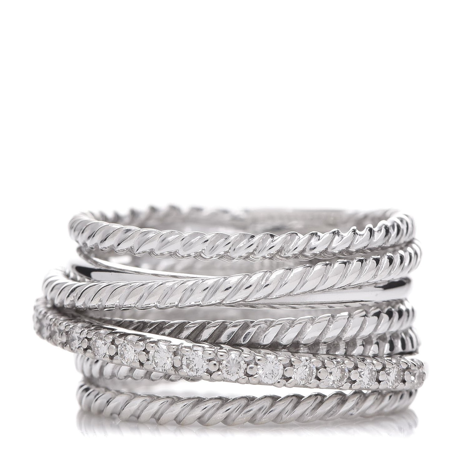 Sterling Silver 14K White Gold Diamond 11mm Wide Crossover Cable Ring 52 6