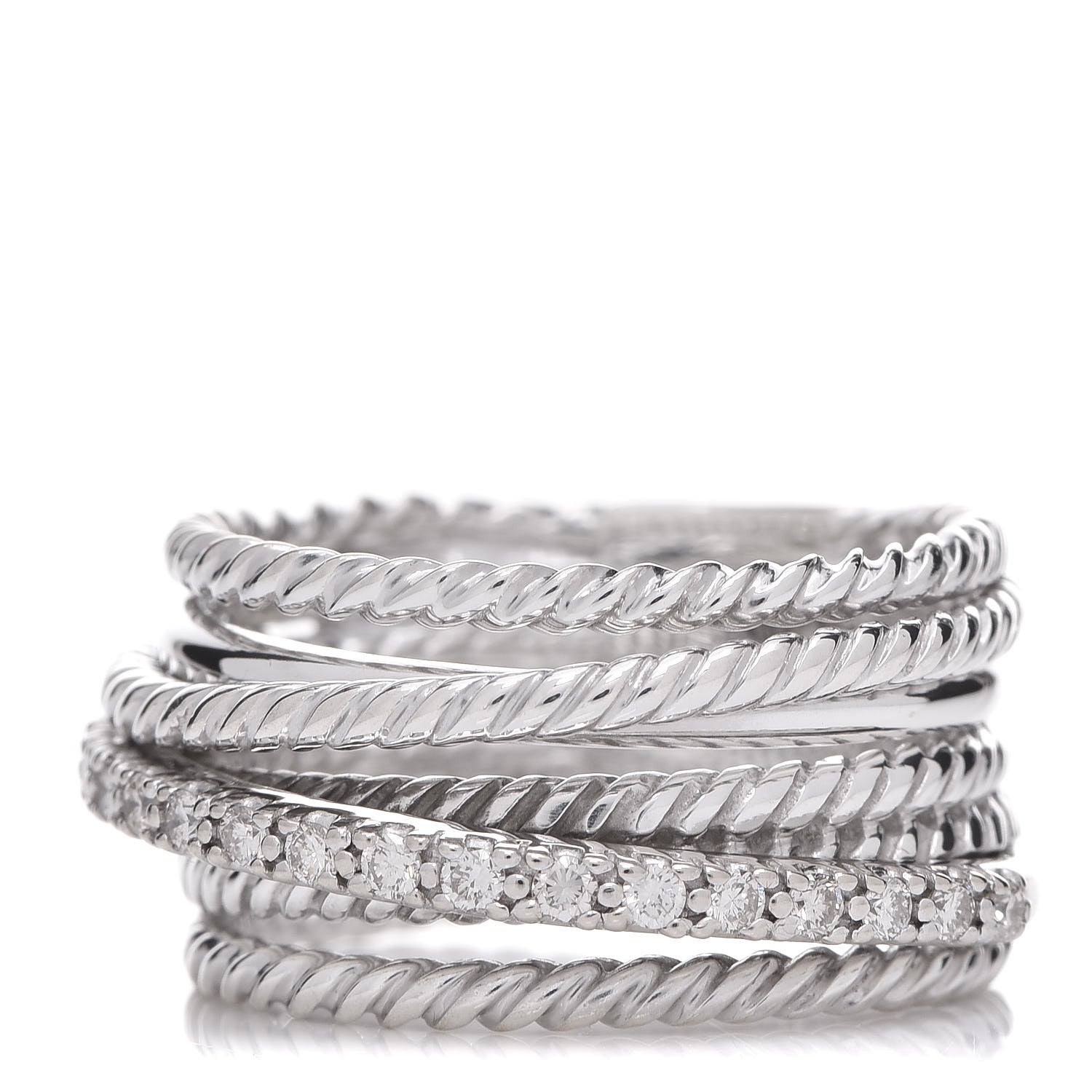 David Yurman Sterling Silver 14K White Gold Diamond 11mm Wide Crossover Cable Ring 52 6 1 of 4