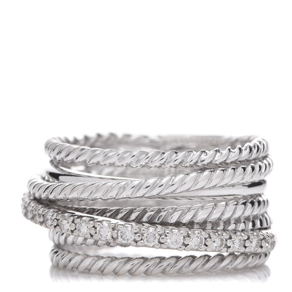 David Yurman Sterling Silver 14K White Gold Diamond 11mm Wide Crossover Cable Ring 52 6 1 of 4