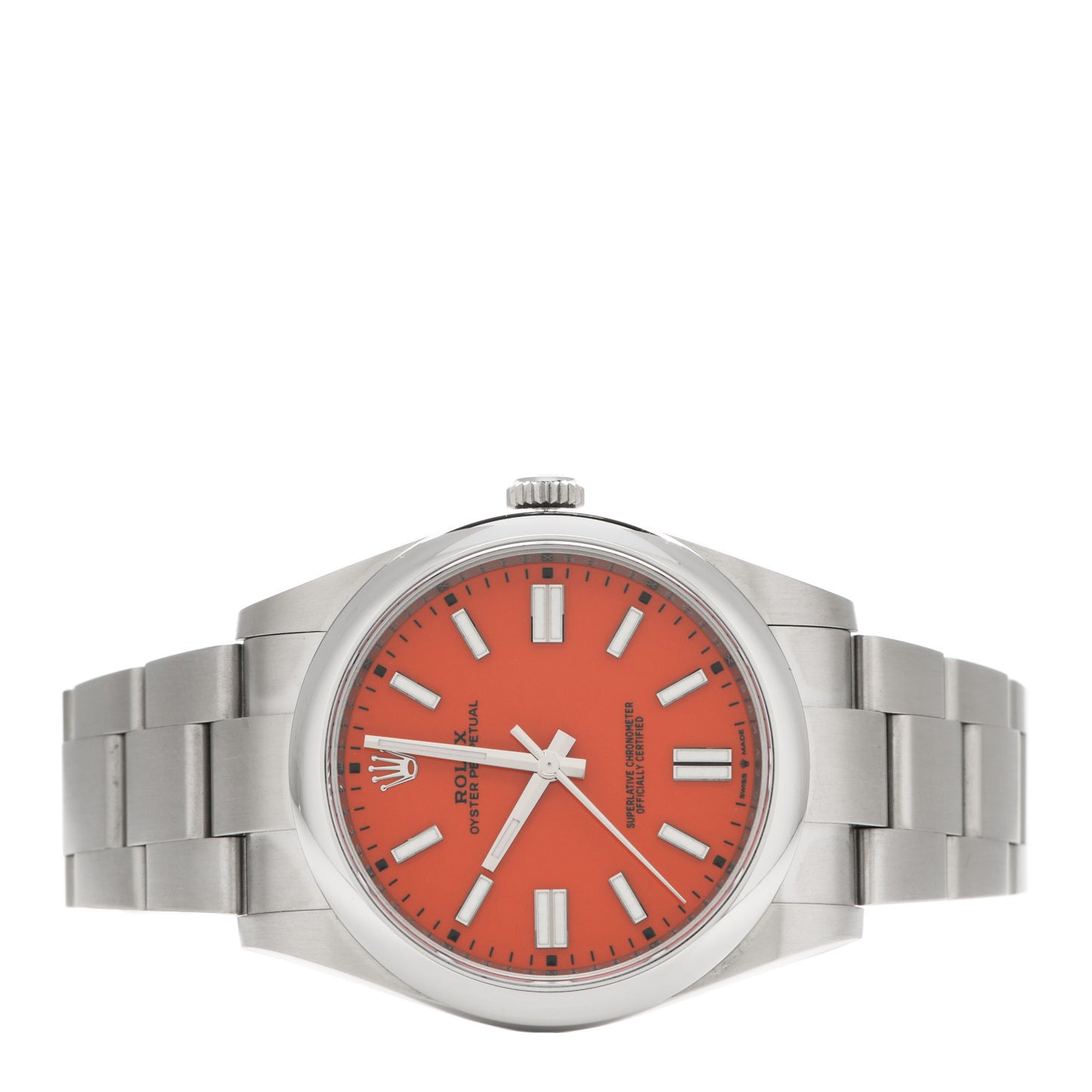Stainless Steel 41mm Oyster Perpetual Watch Coral Red 124300