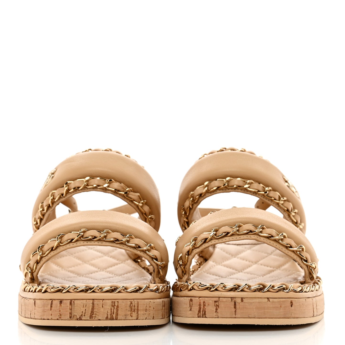 Lambskin Cork Chain Sandals 36 Beige