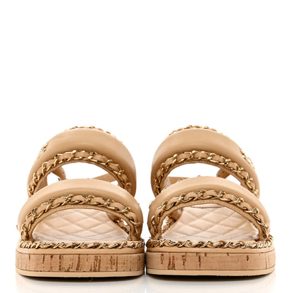 Chanel Lambskin Cork Chain Sandals 36 Beige 2 of 12