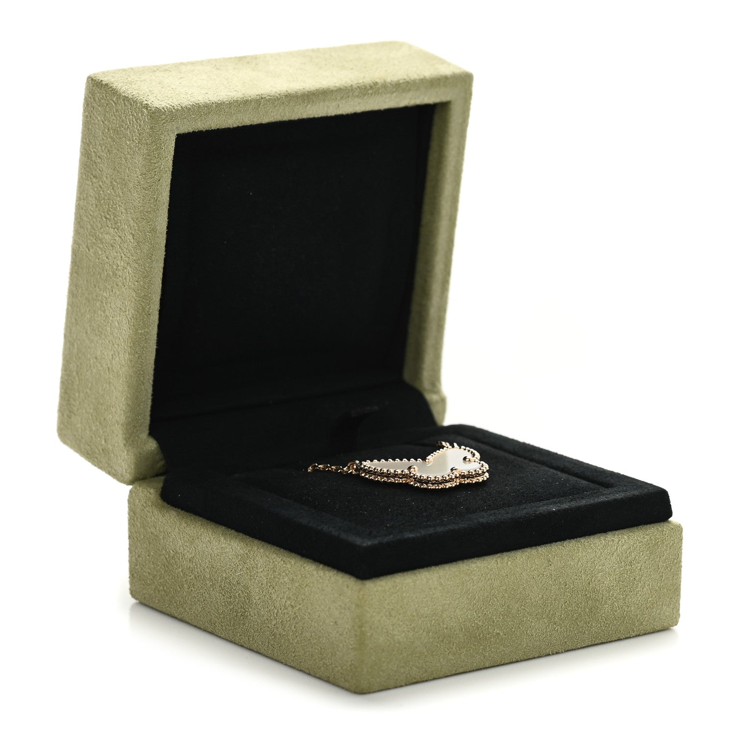 Van Cleef & Arpels 18K Yellow Gold Mother of Pearl Lucky Alhambra Butterfly Pendant Necklace 7 of 7