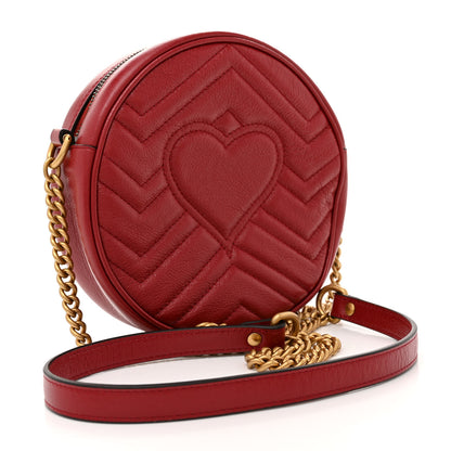 Gucci Glazed Calfskin Matelasse Heart Mini GG Marmont Round Shoulder Bag Romantic Cerise 3 of 10