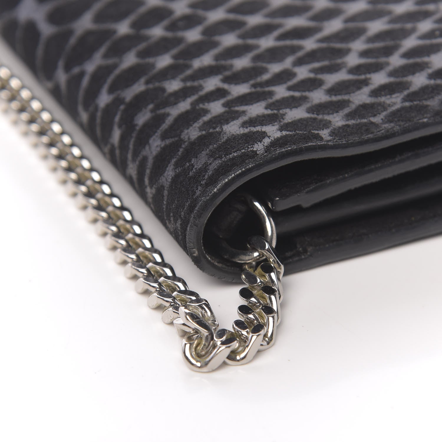 Saint Laurent Suede Python Embossed Monogram Chain Wallet Black 11 of 15