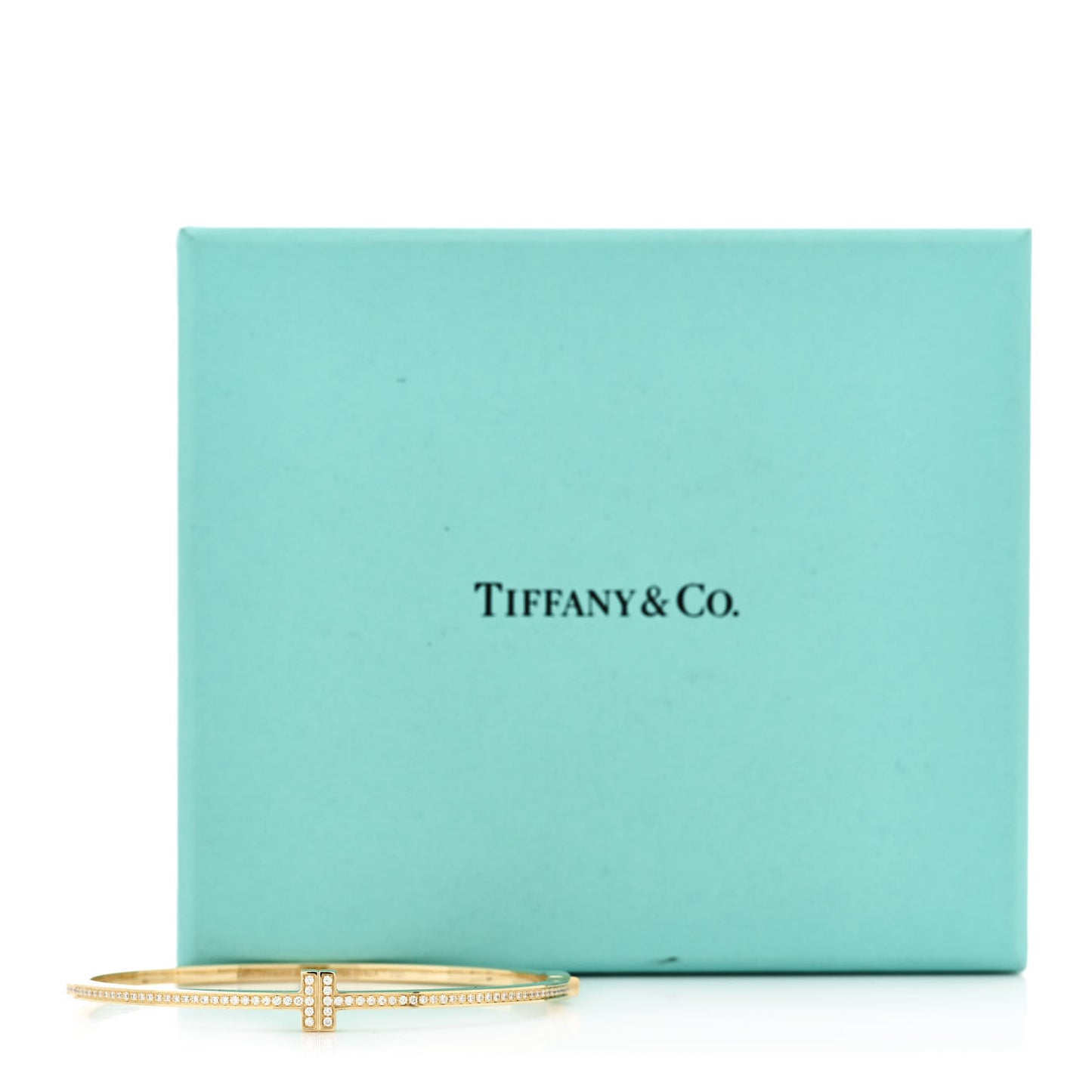 18K Yellow Gold Diamond T Hinged Wire Bangle Bracelet