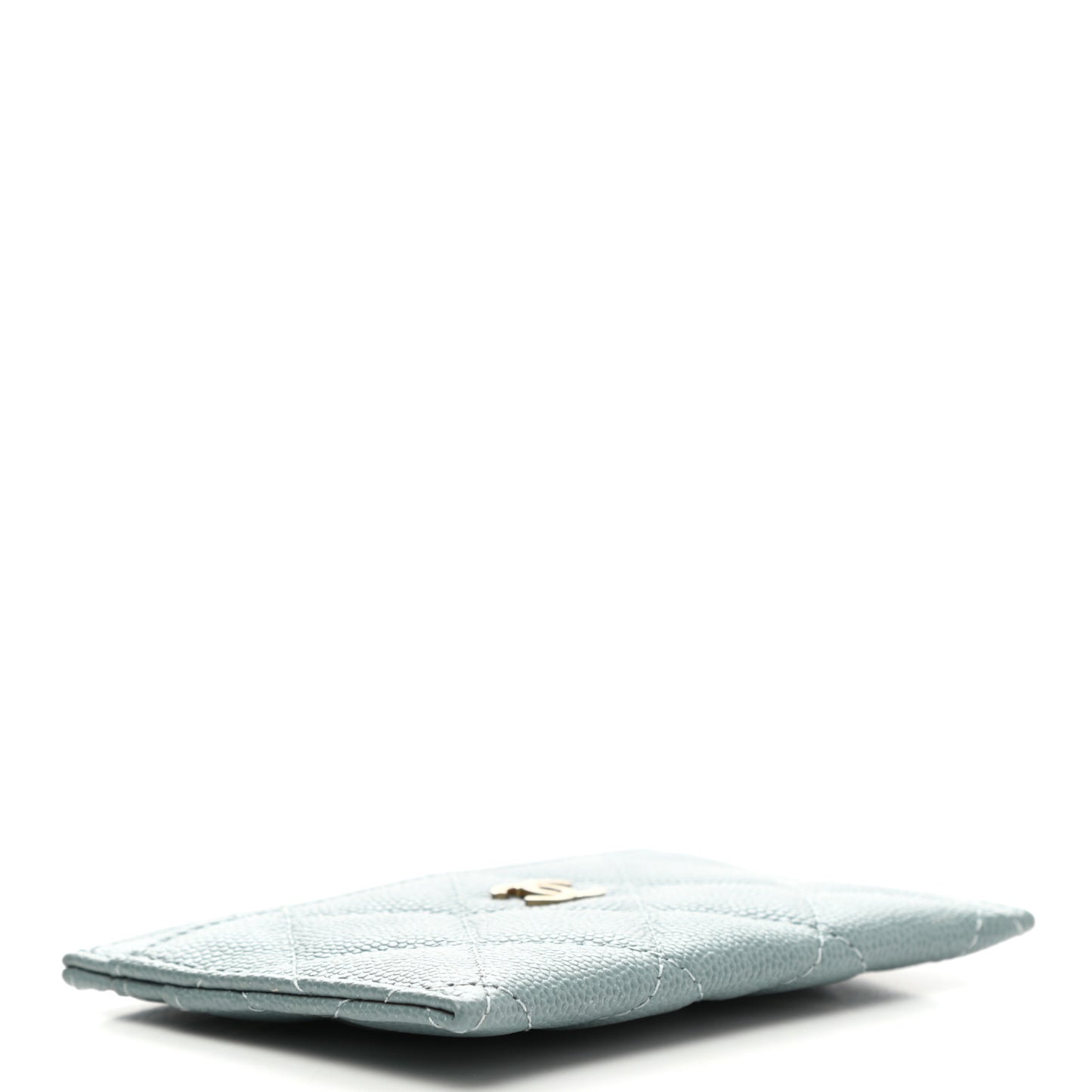 Iridescent Caviar Quilted Card Holder Light Blue