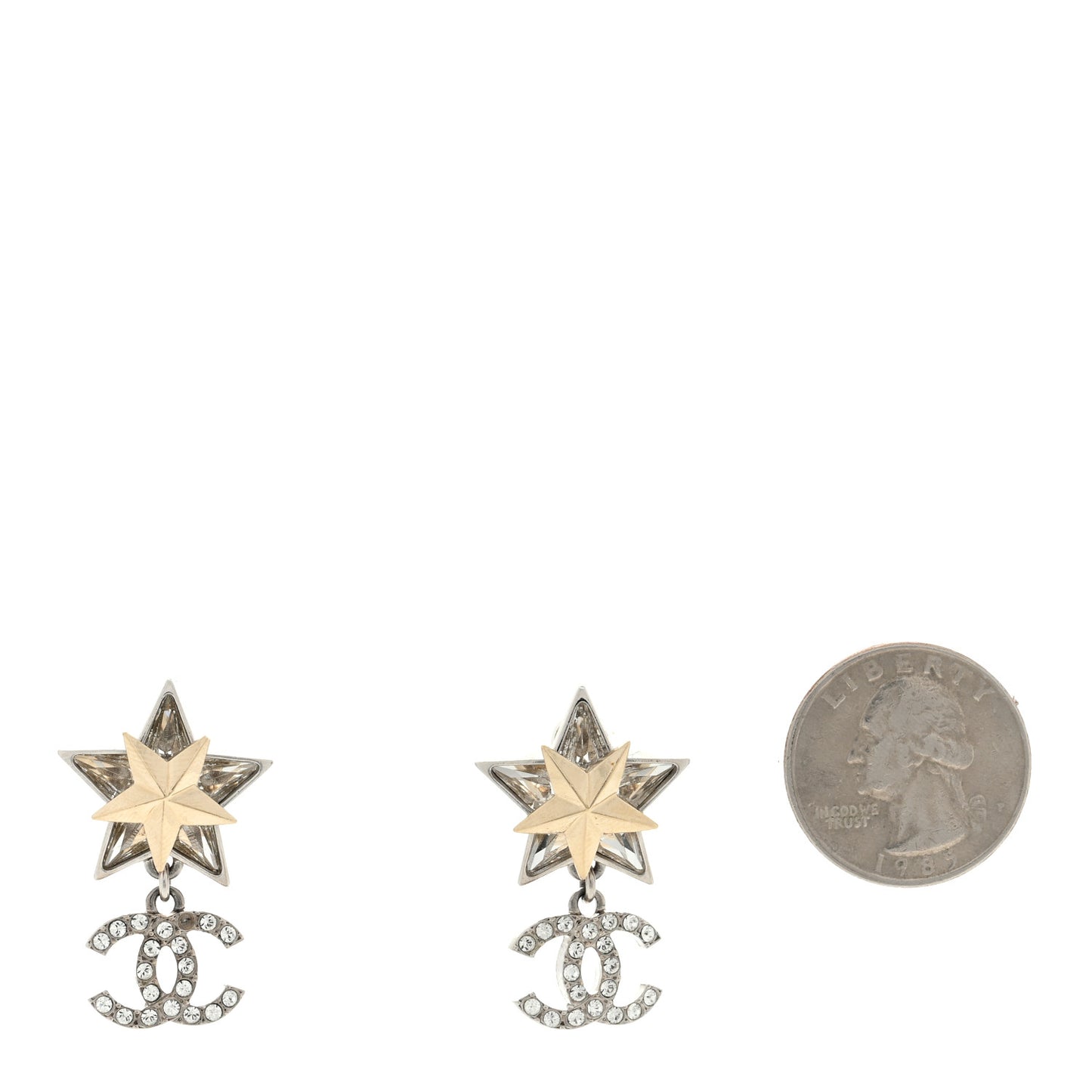Crystal CC Star Drop Earrings Silver Gold