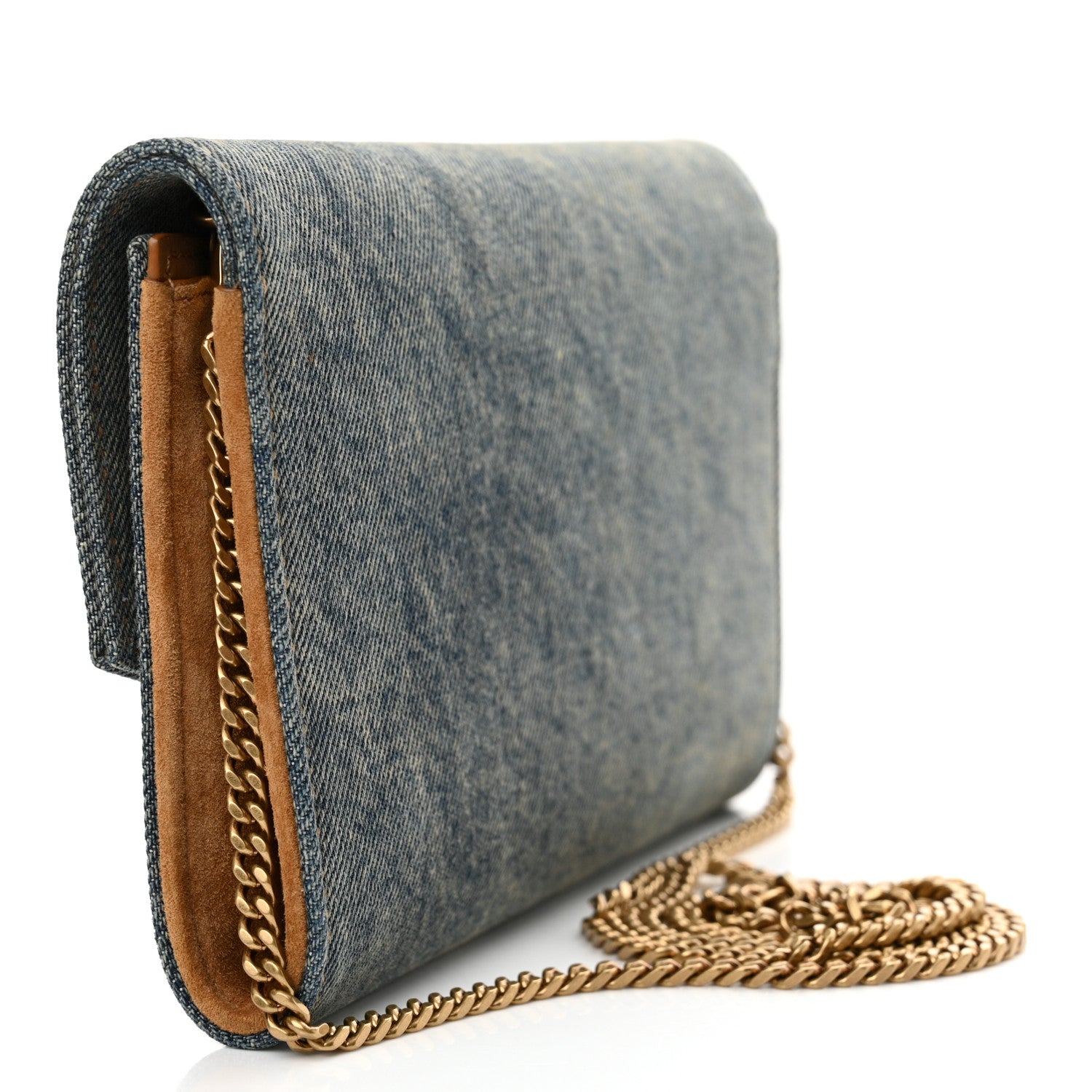 Saint Laurent Denim Monogram Chain Wallet Rodeo Blue Cinnamon 4 of 15