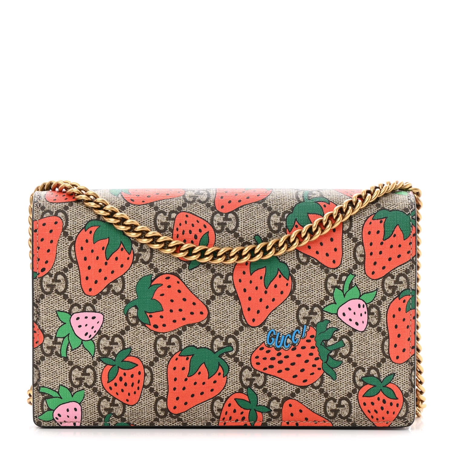 Gucci GG Supreme Monogram Strawberry Chain Wallet 1 of 14